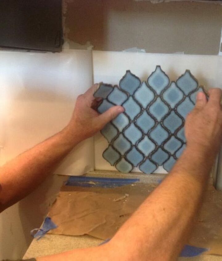 Arabesque Blue Tile Backsplash Using an Adhesive Mat Hometalk Arabesque Blue Tile Backsplash Using an Adhesive Mat Hometalk
